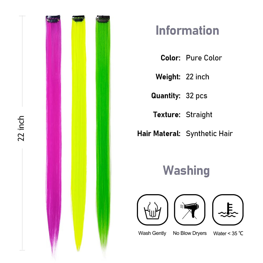 32Packs Colored Hair Extensions 20Inch Straight Color Clip in on Hair Extension