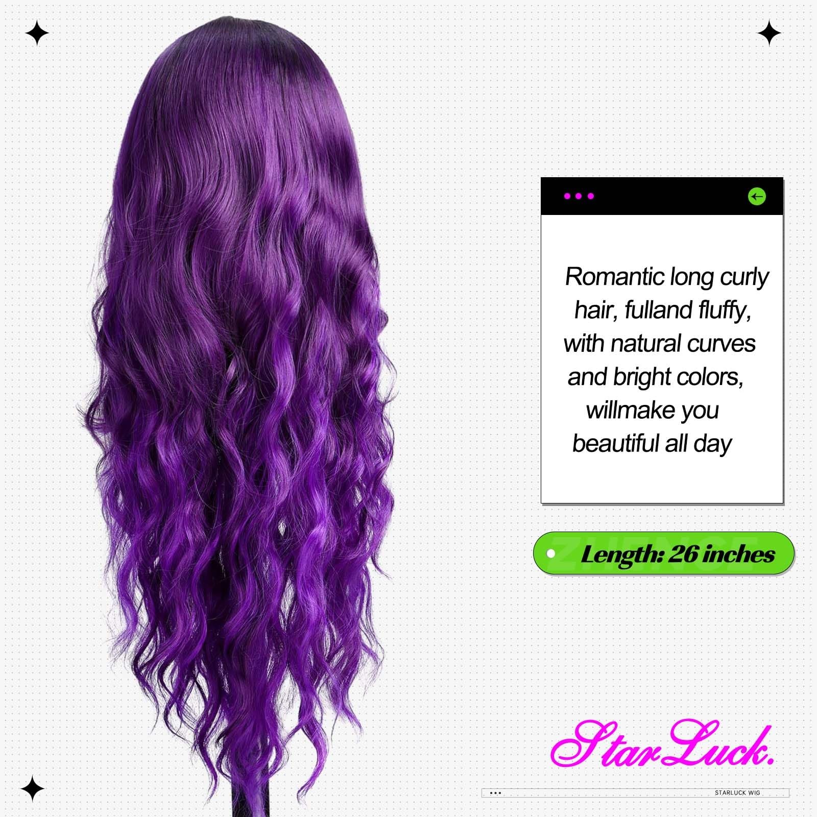 Long Ombre Purple Wavy Wig for Women 26 Inch Middle Part Curly Wig Natural Lo…