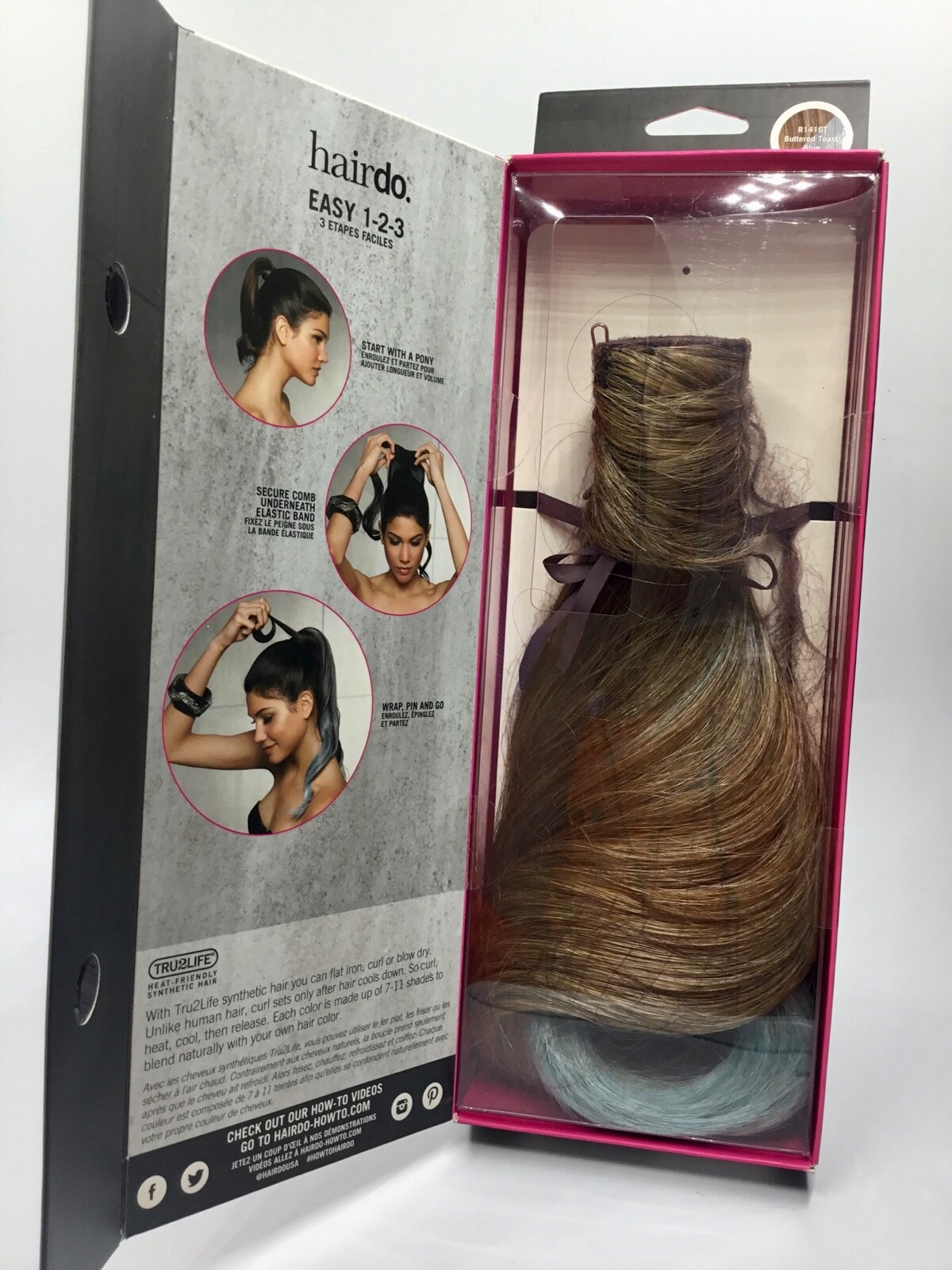 NIB Hairdo 23″ Color Splash Wrap Around Pony 8 TOAST-BLUE Ombre Look