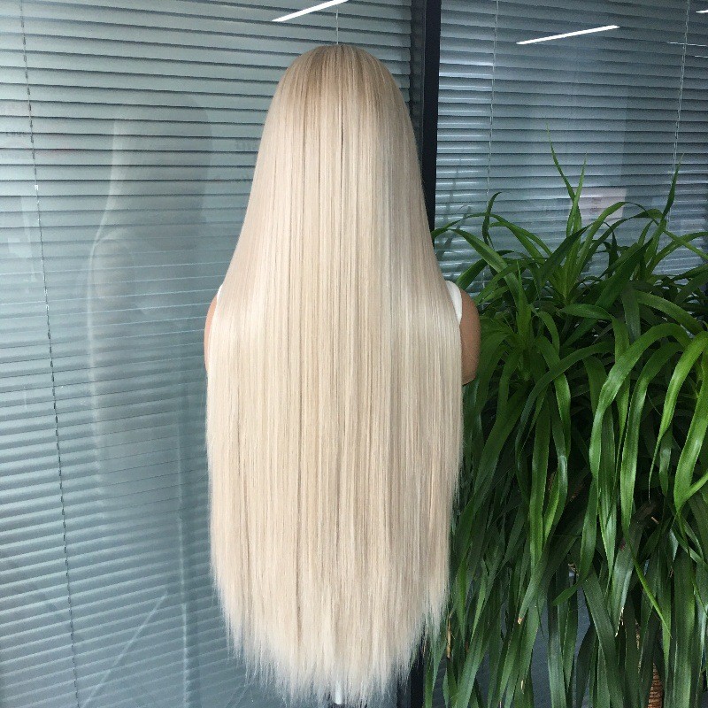 13×4 Lace Front Synthetic Middle Part Straight Hair Platinum Ombre for daliy use