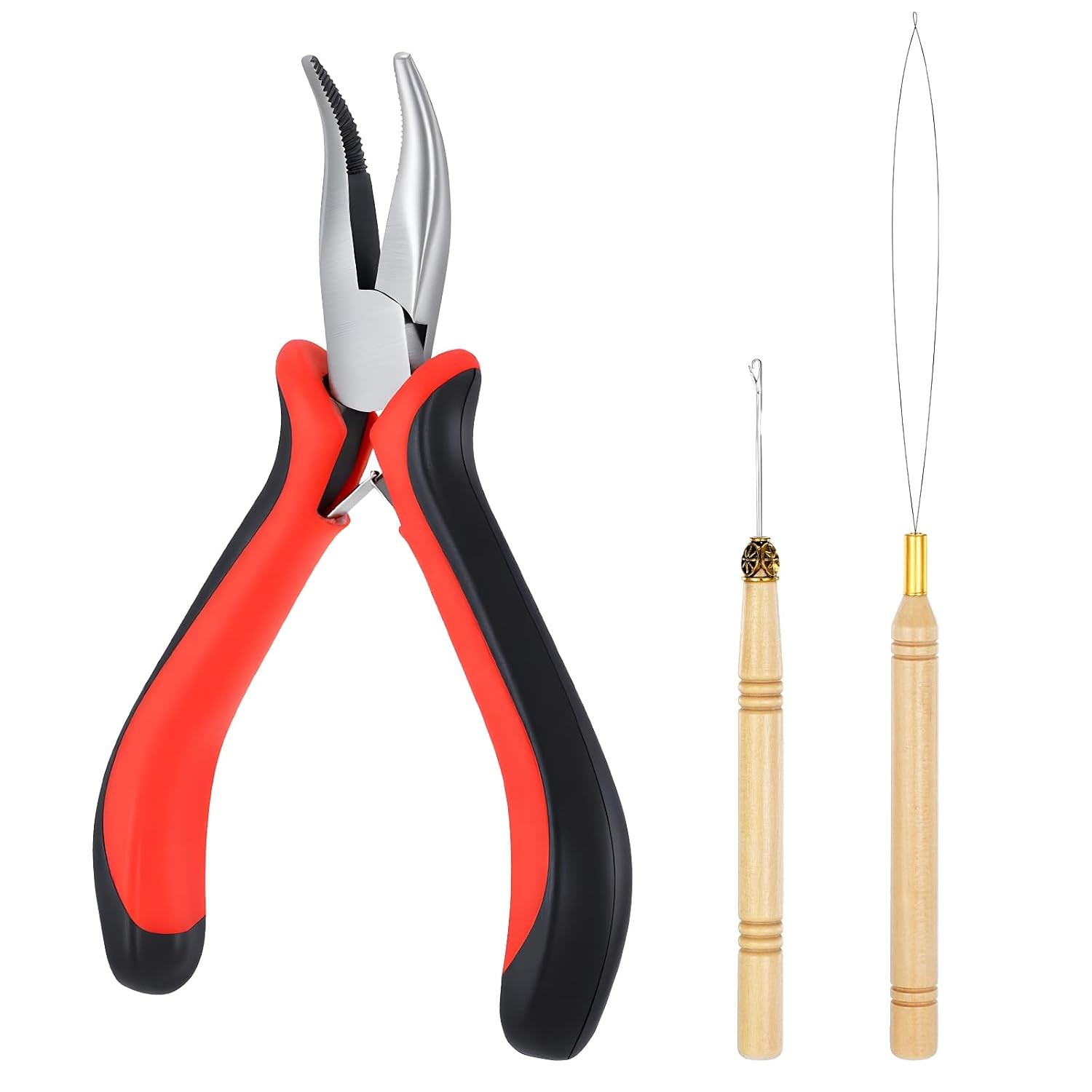 3 Pcs Hair Extension Beads Kit, Micro Link Tool Kit Loop Needle Threader Pulling