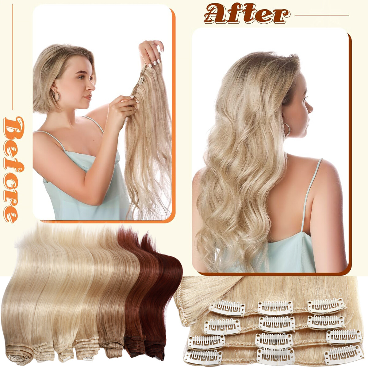 8A CLEARANCE Clip In 100% Real Human Hair Extensions Full Head Highlight Remy US