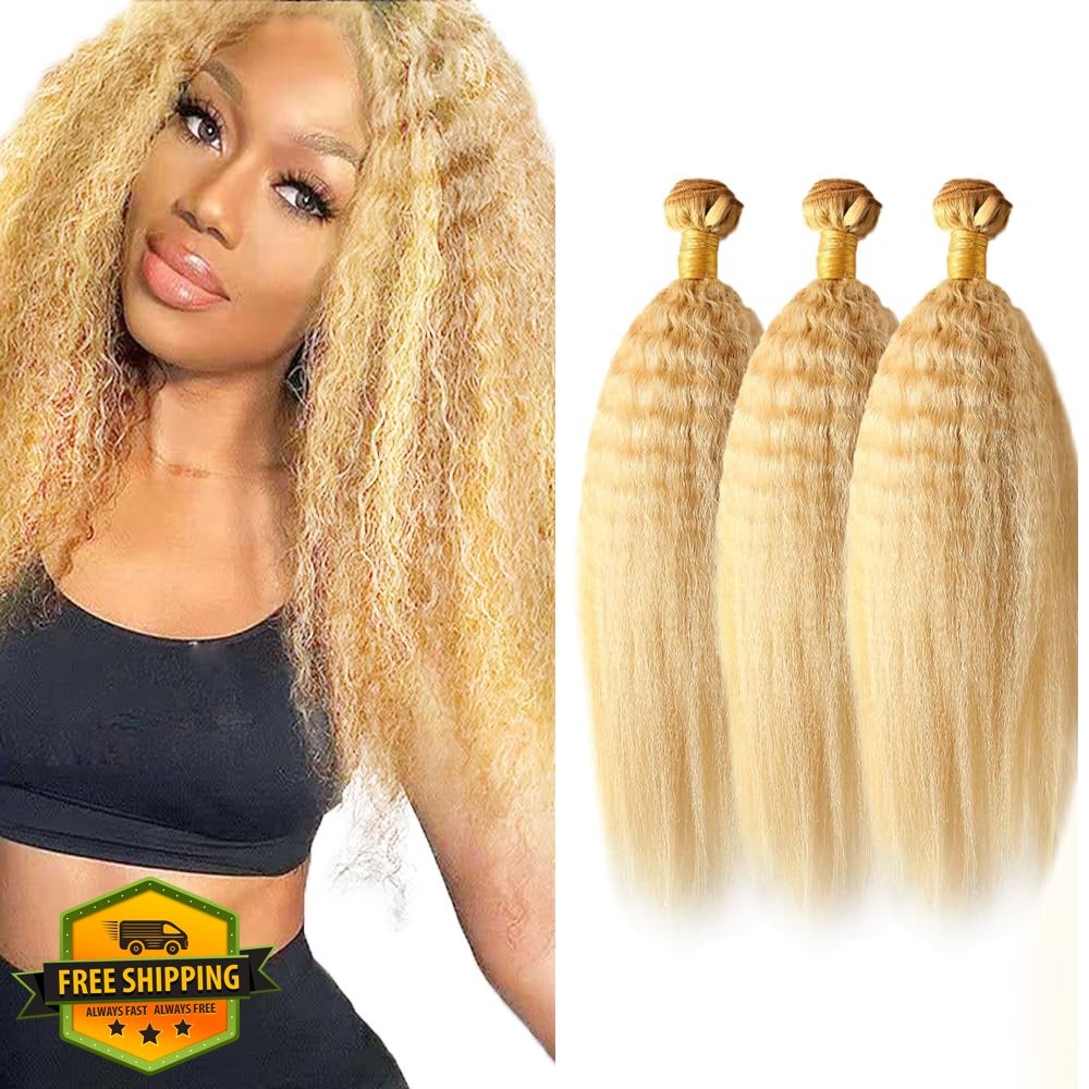 Poirewsa Honey Blonde Kinky Straight Bundles 16 Inch