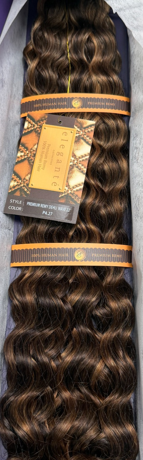 Elegante Premium Remy 100% Human Hair Extensions 22″ Dehli Wave #P4/27 Blend