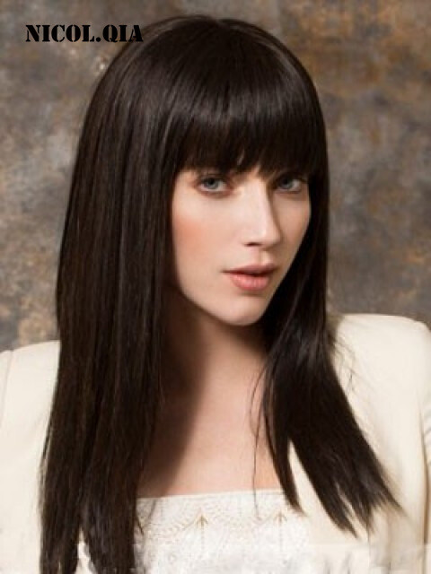 Elegant Long Capless Straight Dark Brown Human Hair Blend Wigs Women Natural Wig