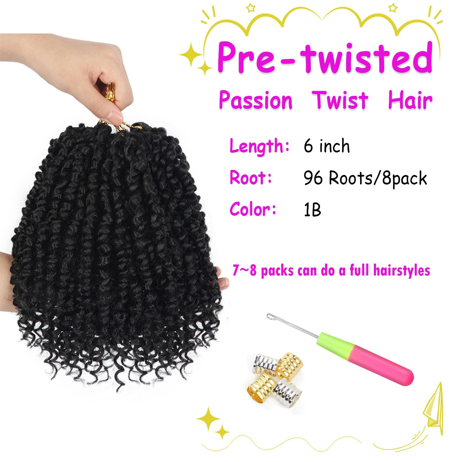 Short Passion Twist Hair 6 Inch Pre-twisted Passion Twist Crochet Hair 8 Pack…