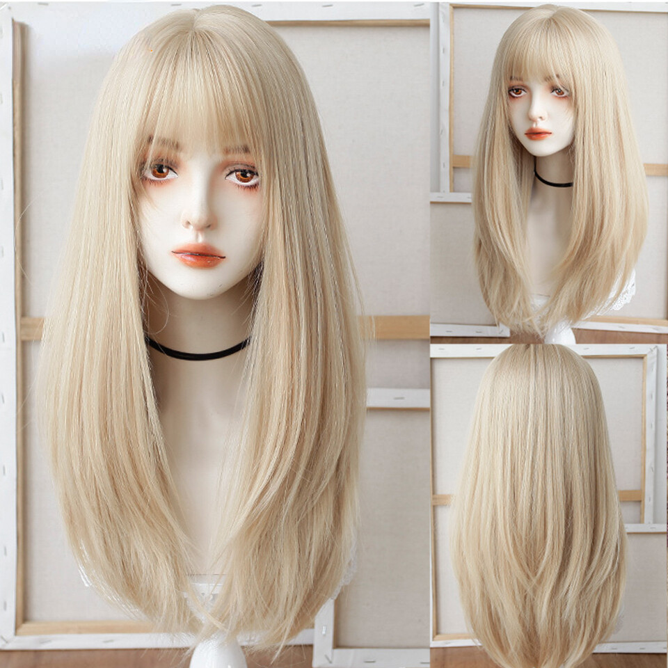 Synthetic Long Straight Wig Bangs Wig Girl Cute Cosplay Party Halloween