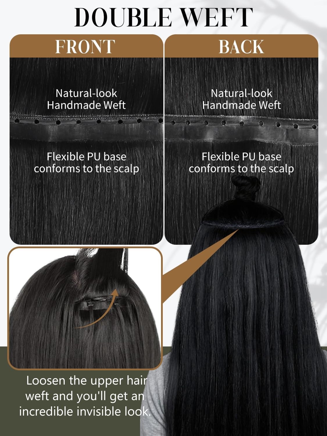 Double Layered OVO Remy Human Hair Extensions 20 Inch 100g #1 Jet Black PU Weft