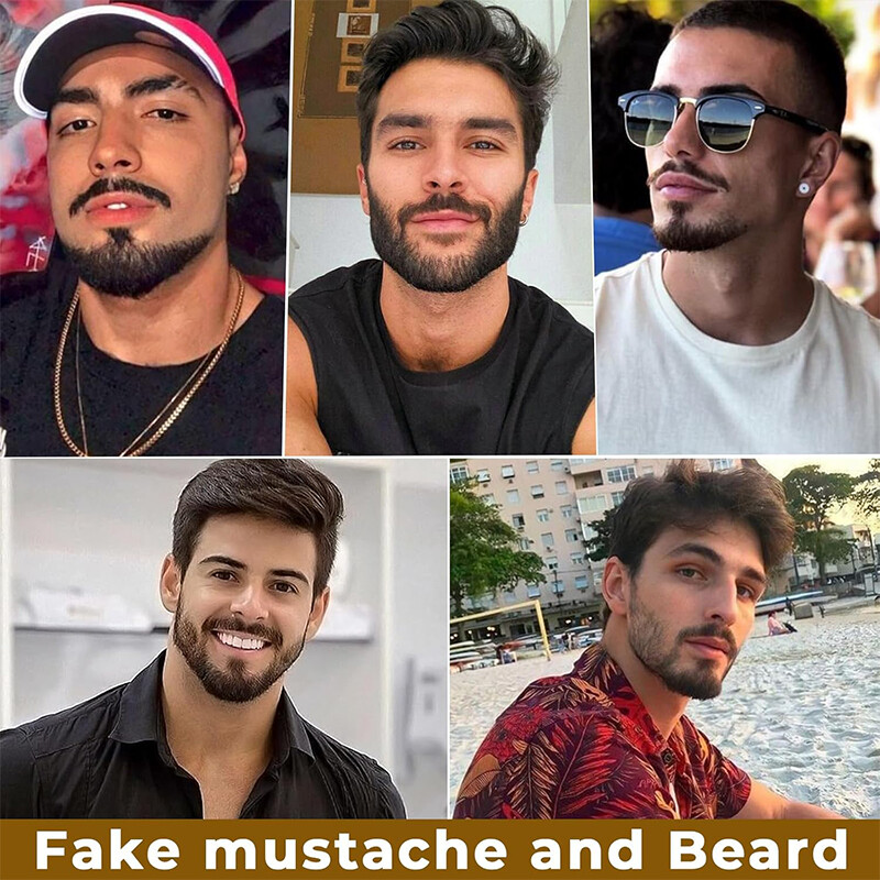Fake Beard Realistic Mustache Goatee Costume 100% Human Hair Lace False Beards
