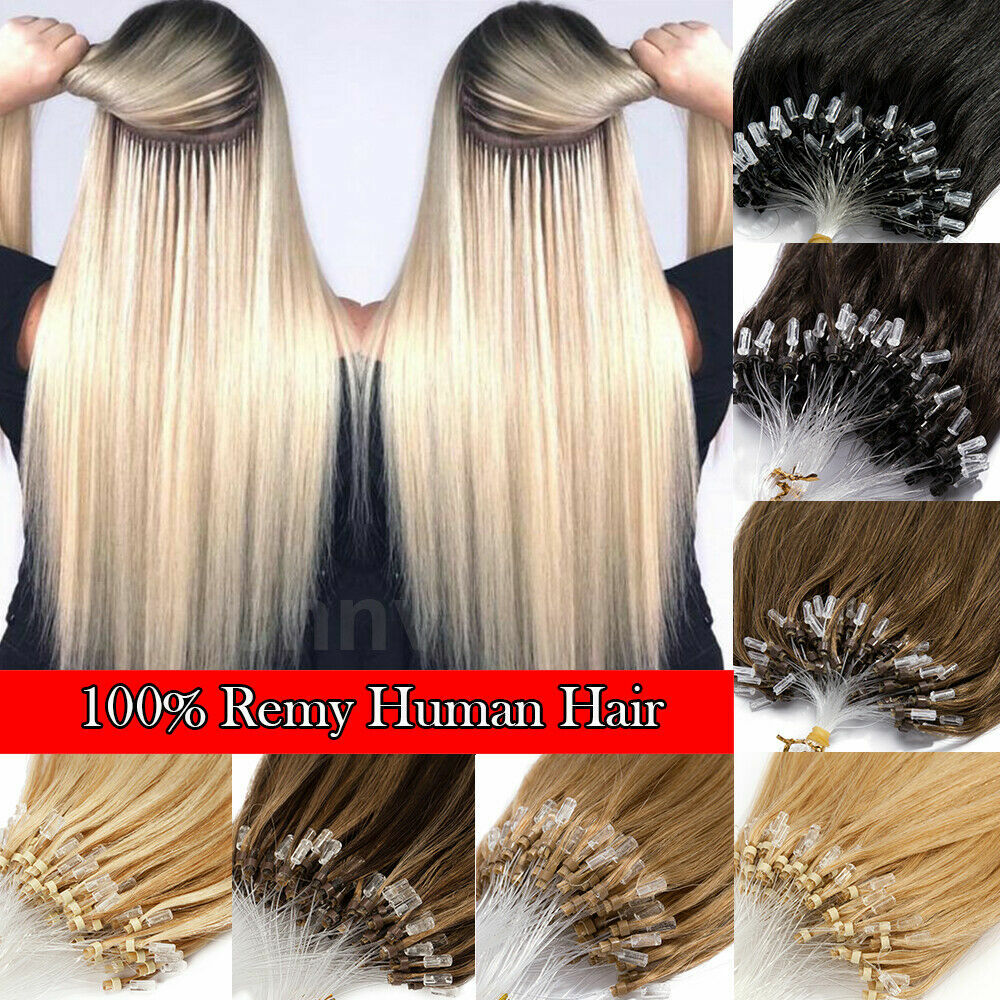 Micro Ring Loop Human Hair Extensions Micro Beads Link Remy Hair Colored 16-26in