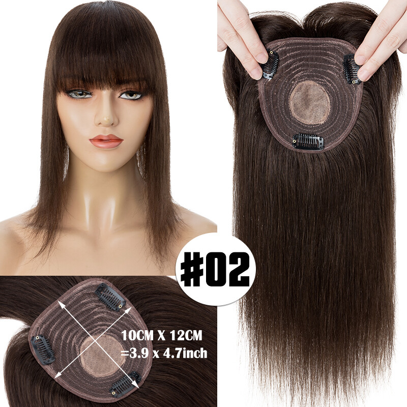 100% Real Remy Human Hair Extensions Clip In Top Topper Hairpiece Toupee w/Bangs