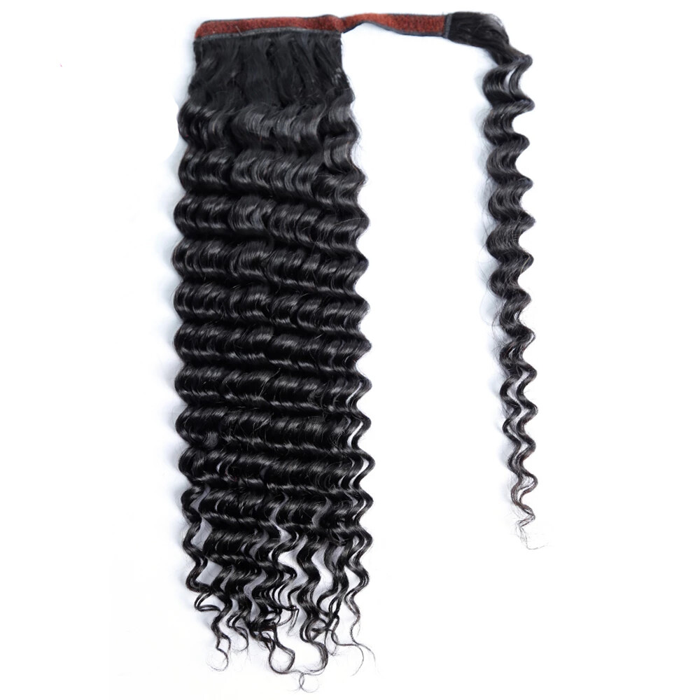 Wrap Around Clip In Ponytail 100 Human Hair Deep Wave Straight