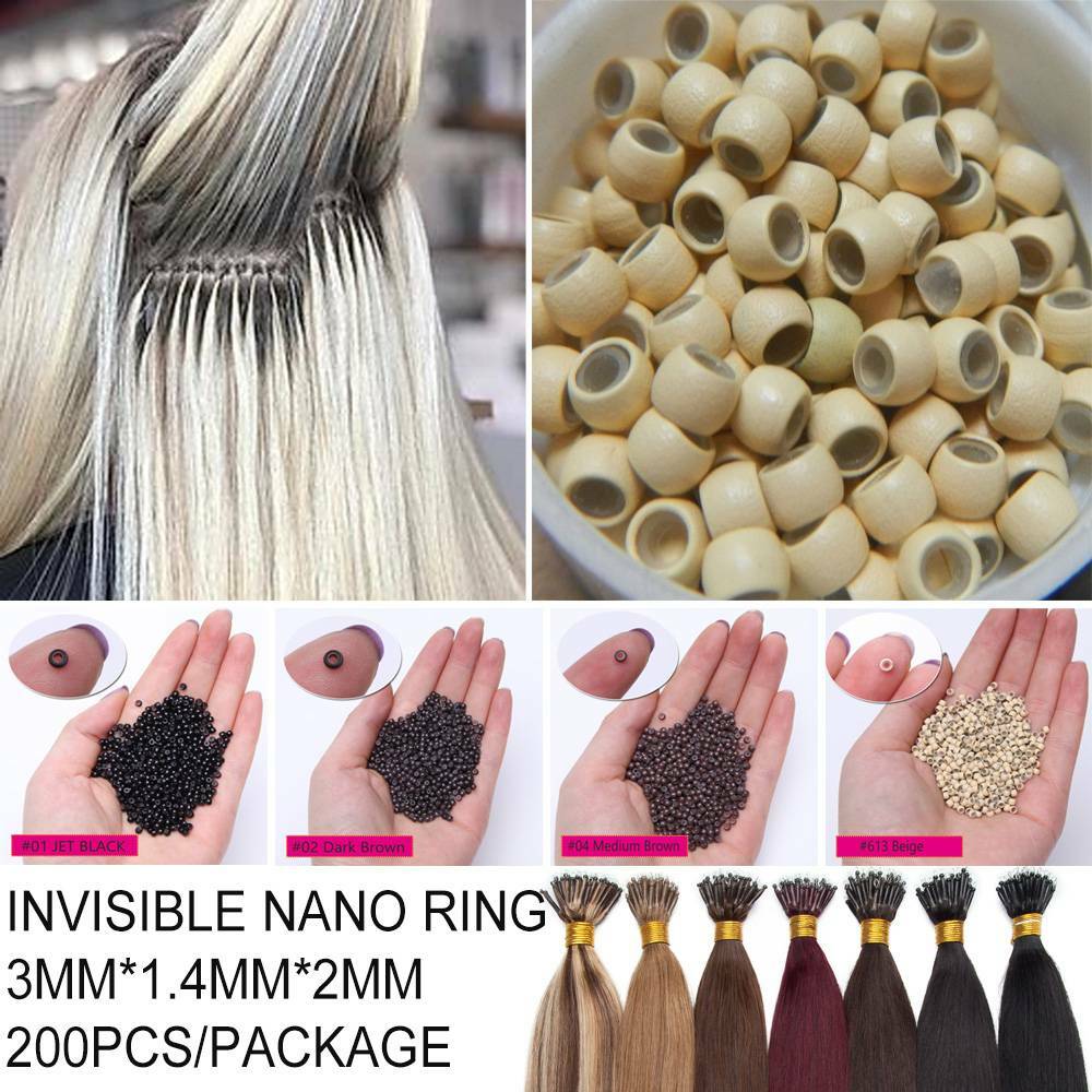 200-1000PCS NANO RING BEADS For Nano Tip Hair Extensions Beige Silicone Line US