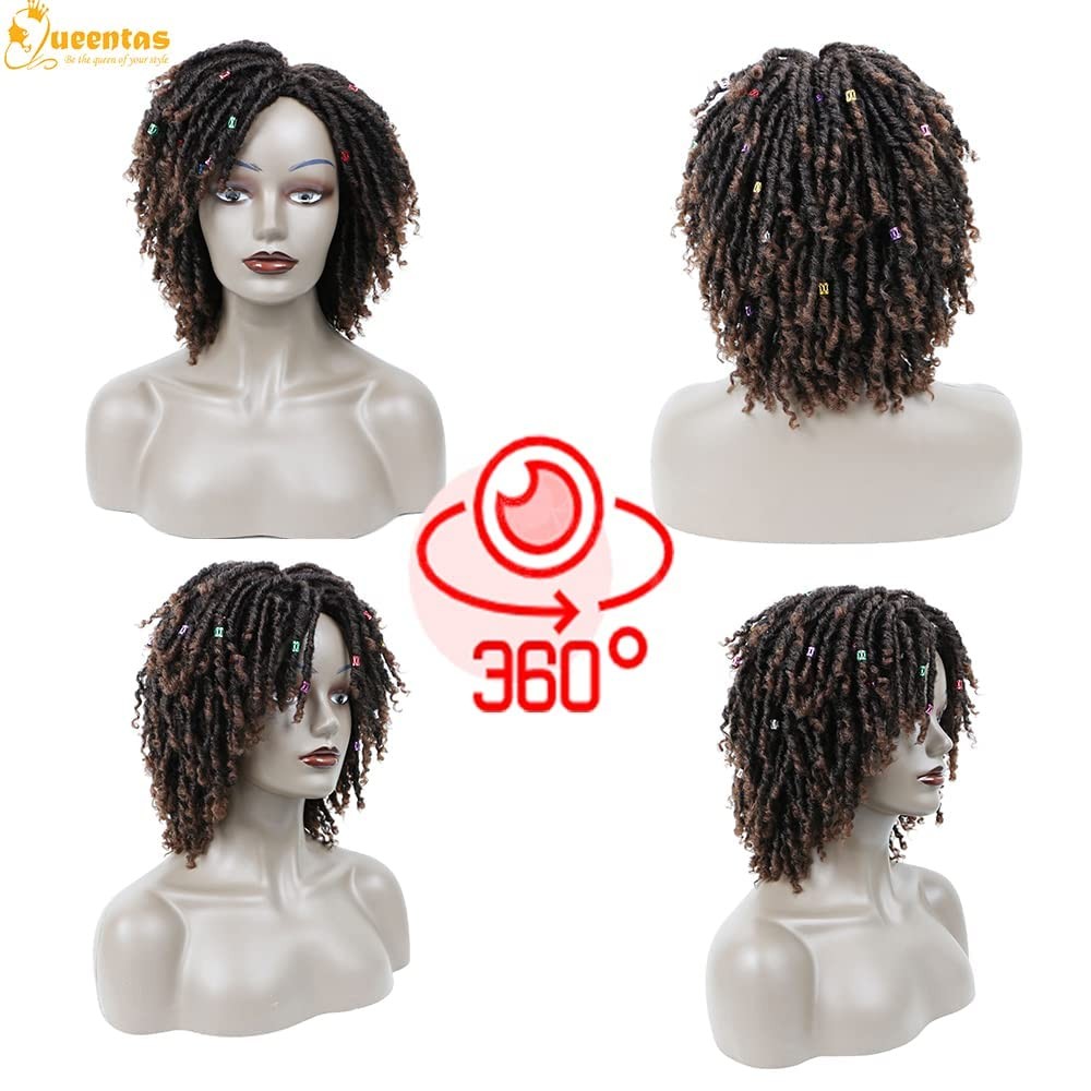 Queentas 12 Inch Short Curly Big Afro Braided Dreadlock Wigs For Black Women
