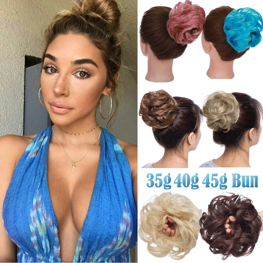 Curly Messy Scrunchie Bun Updo Wrap on Pony Hair Extensions Fake Hair Woman US