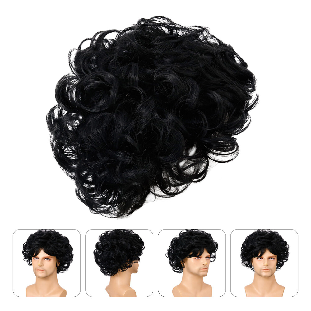 Male Tilted Bang Wig Man Hairpiece Synthetic Wig Curly Wig for Men Mens Hair