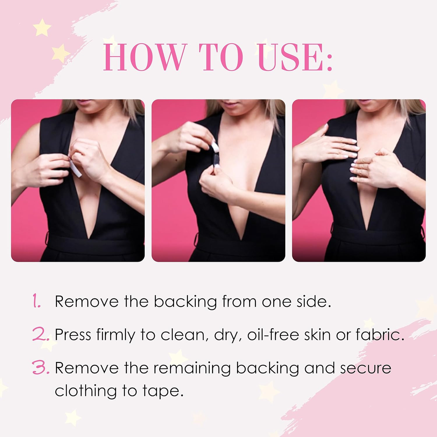 Fashion Tape Strips, Double-Sided Tape for Clothes, Clear Adhesive Strips for Wa