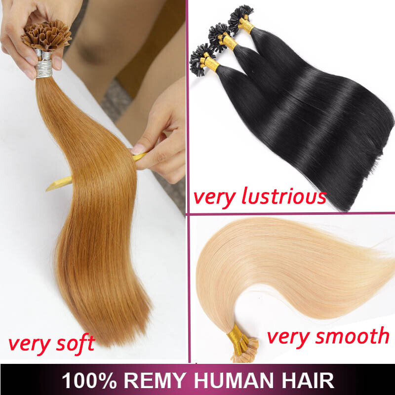 100 Strands U Nail Tip Pre Bonded Fusion Straight Remy Human Hair Extensions C13