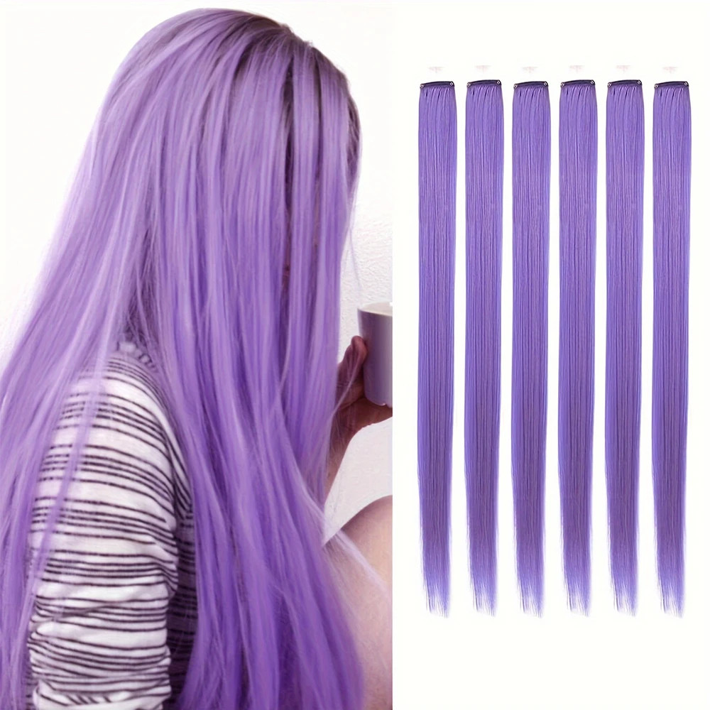 22 Inch Clip in Synthetic Hair Extensions Colored Straight Hairpieces Royal Blue