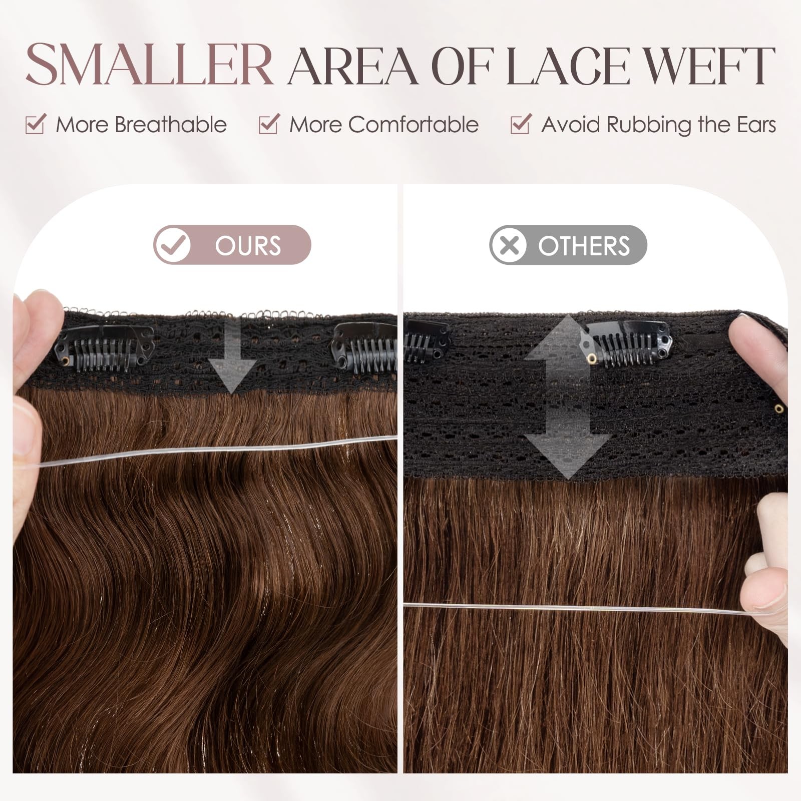 My-Lady Wavy Halo Hair Extensions Real Human Hair For Women Medium Brown Clip