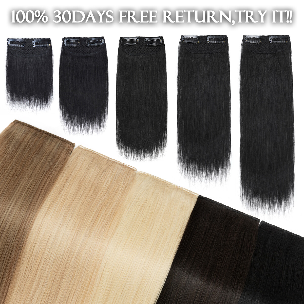 Clip In Side Invisible Patch ONE PIECE 100% Real Human Hair Pads Extensions Weft