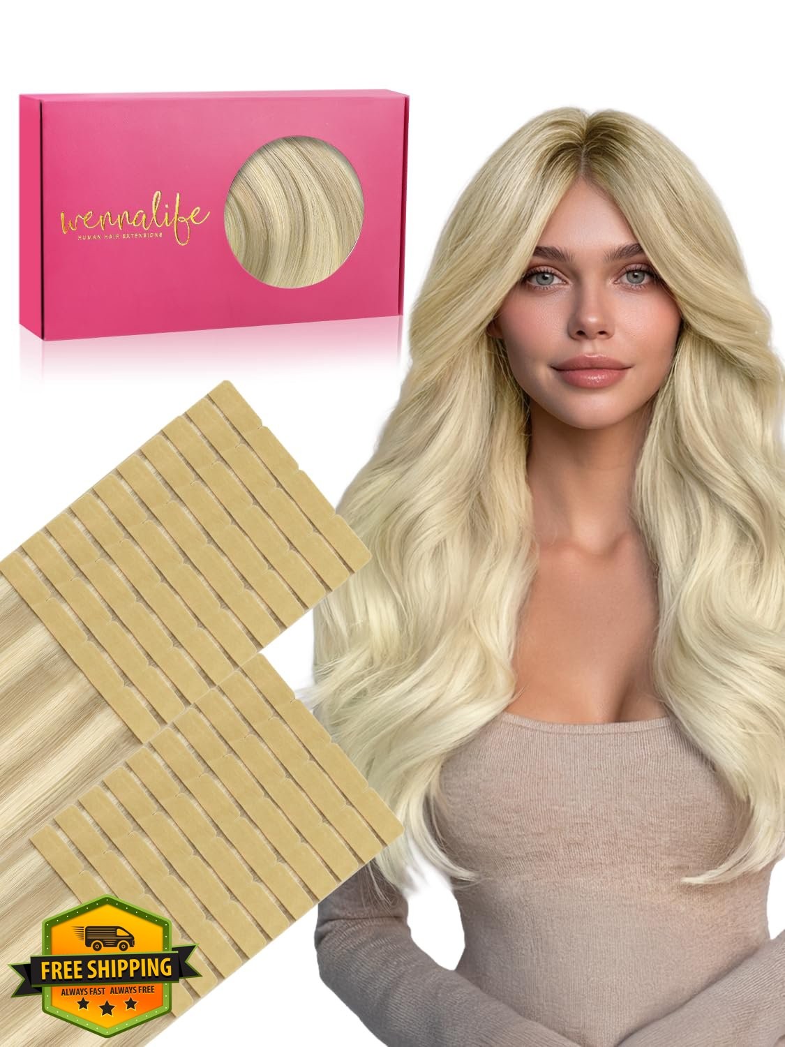 Wennalife 16in 100g Tape In Hair Extensions 8cm-#17/22/60 Ombre