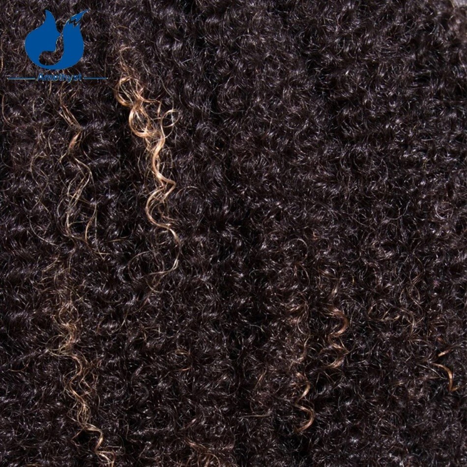 Blonde Highlight Afro Kinky Curly Wigs Human Hair With Bangs Coils Fake Scalp