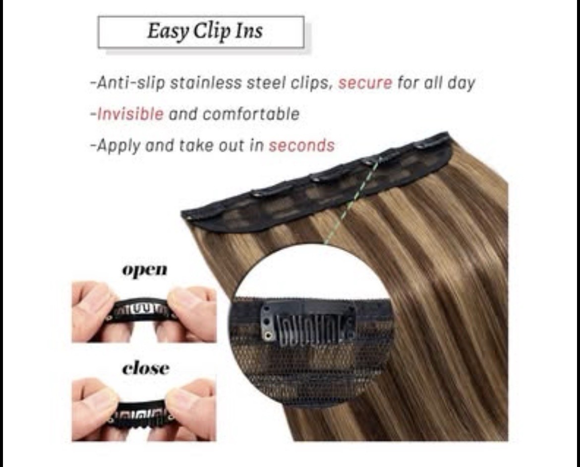 Clip in 20” HUMAN HAIR extensions brown to dark blonde- NEW