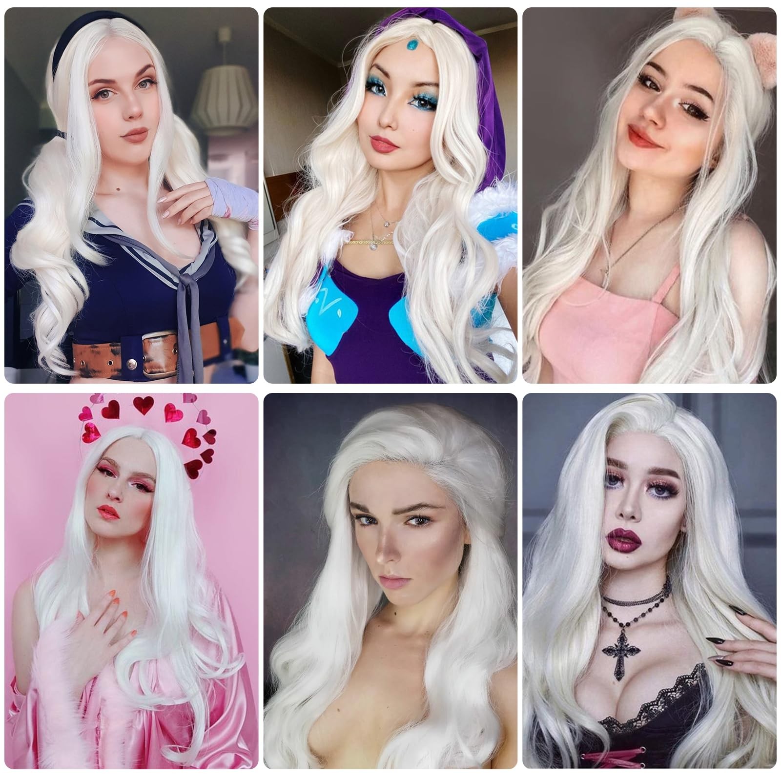 White Wig – 26 Inch Synthetic Wavy Wig for Women – Natural Looking – Middle P…