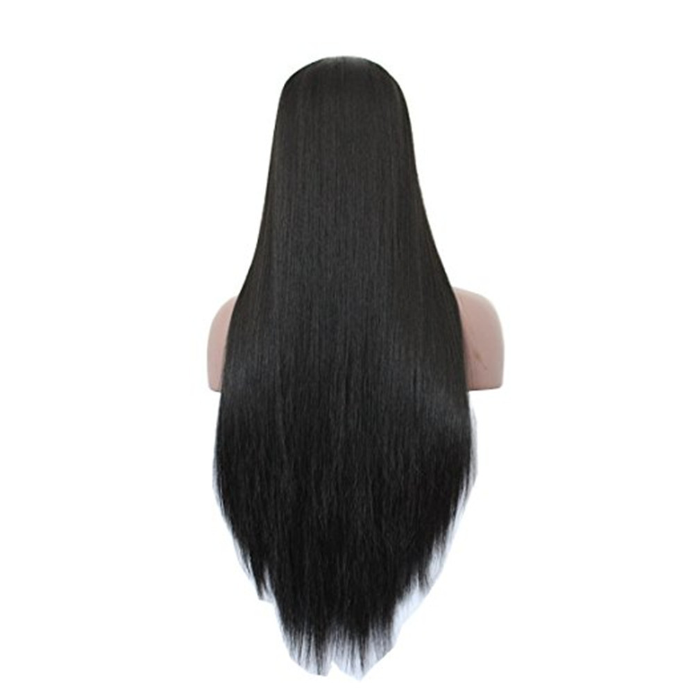 Jet Black Hair Wig Long Silky Straight Synthetic Lace Front Wig Japan Fiber Hair