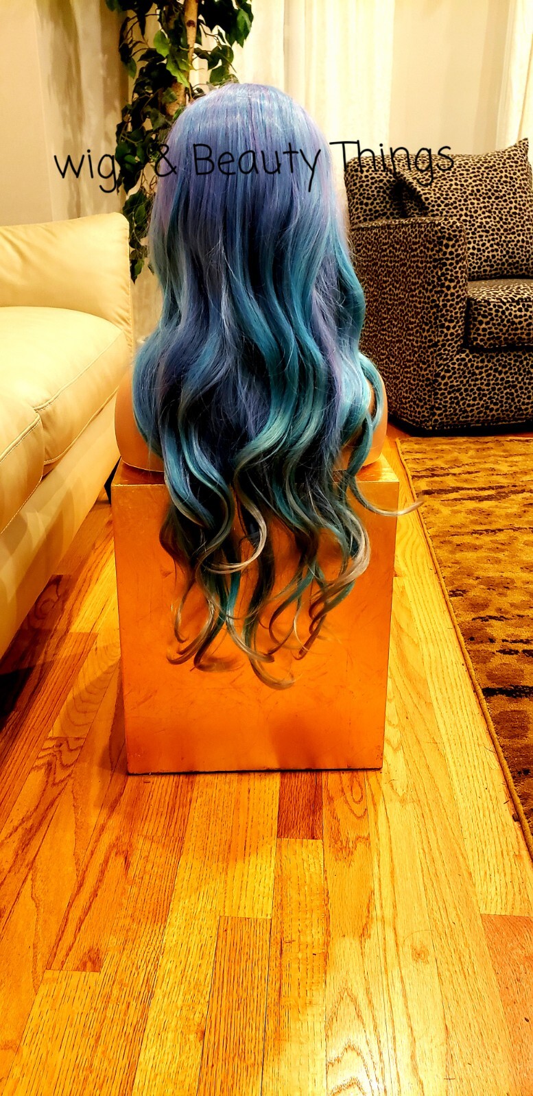 Long Front Lace Wig Human Hair Blend Curly Multicolor Balayage Mermaid Rainbow