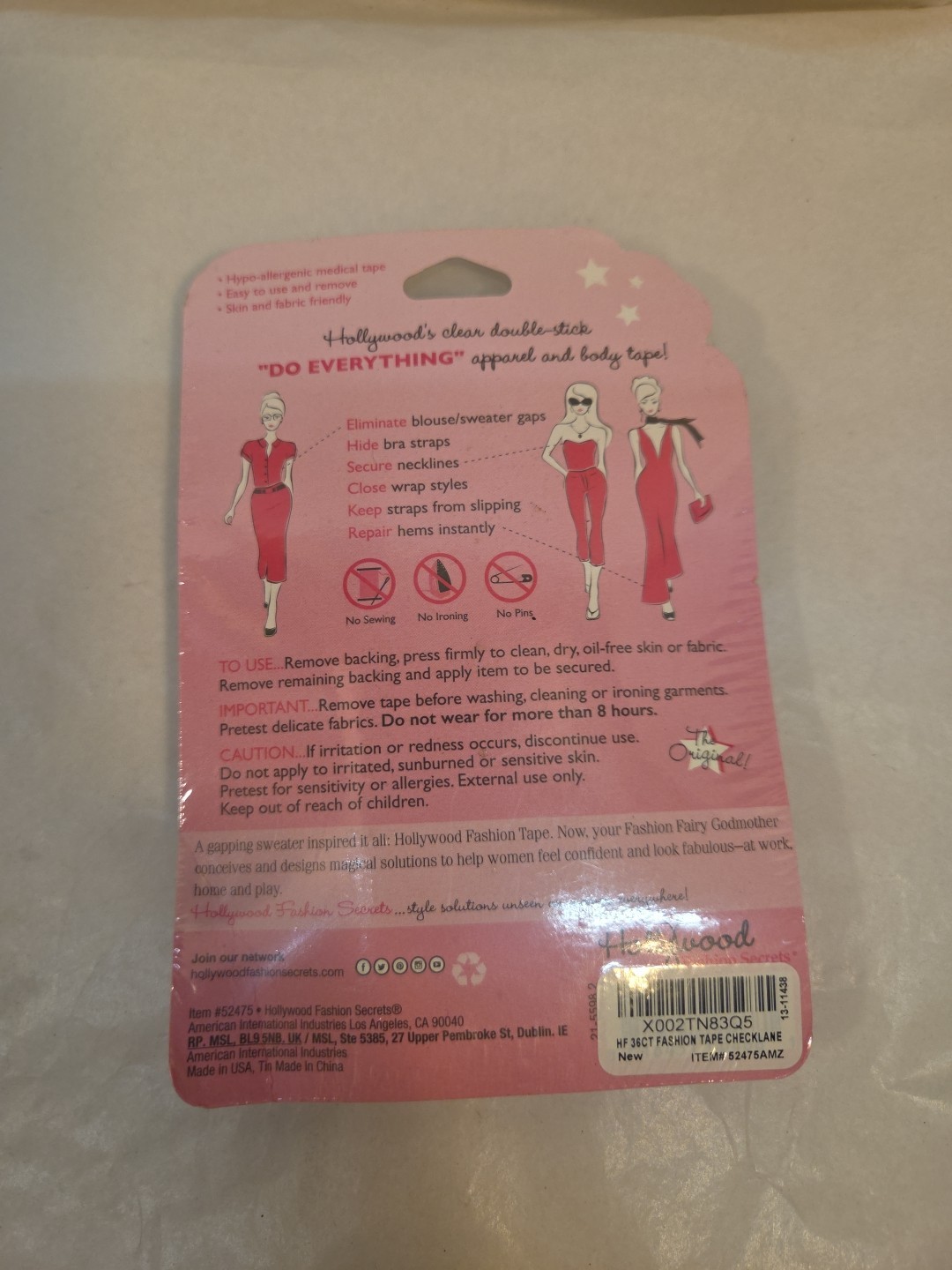 Hollywood Fashion Secrets Fashion Tape Strips, Double Sided Tape for Clothes, Cl