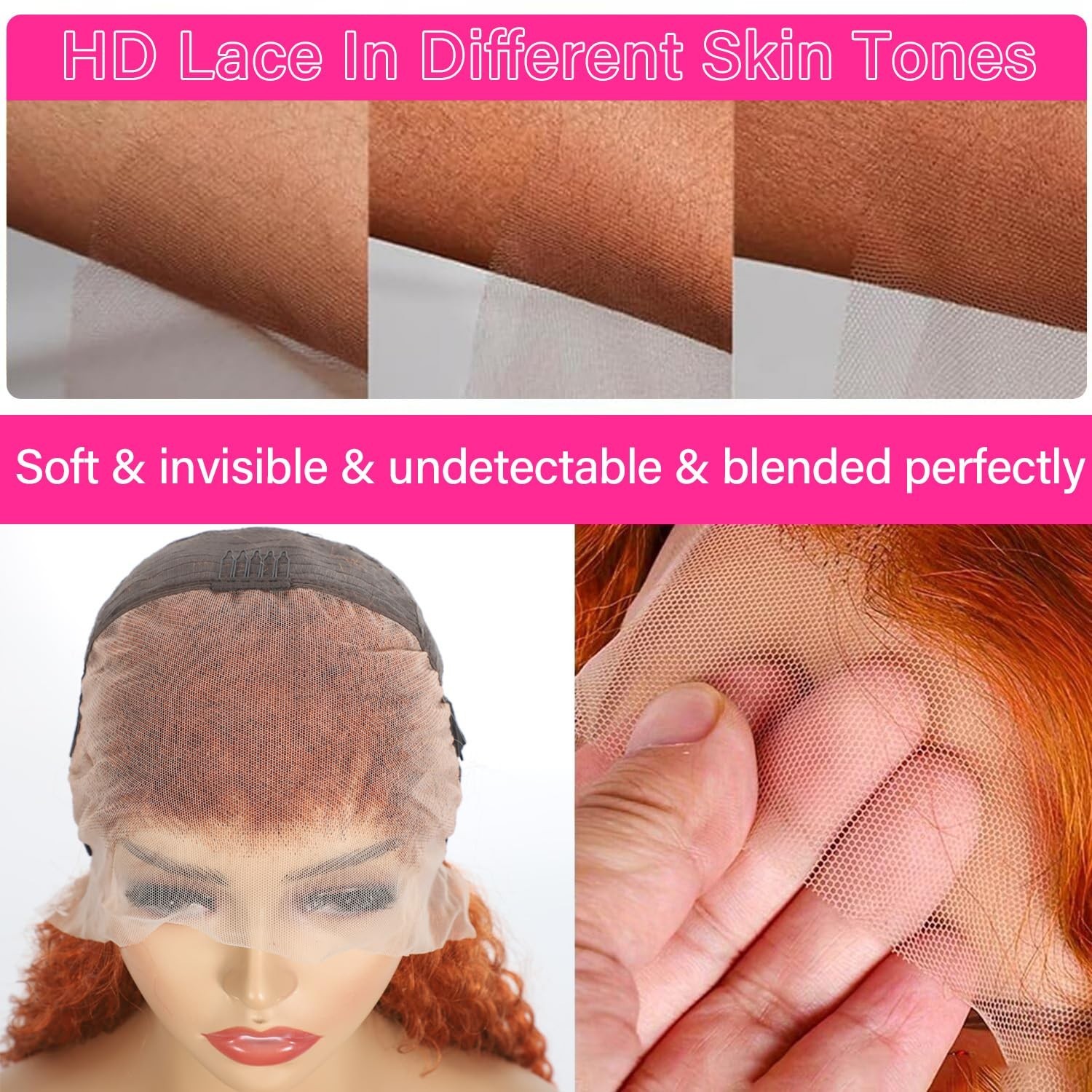 26″ Ginger Orange Deep Wave Lace Front Wig, 13×4 HD Transparent, 180% Density, C