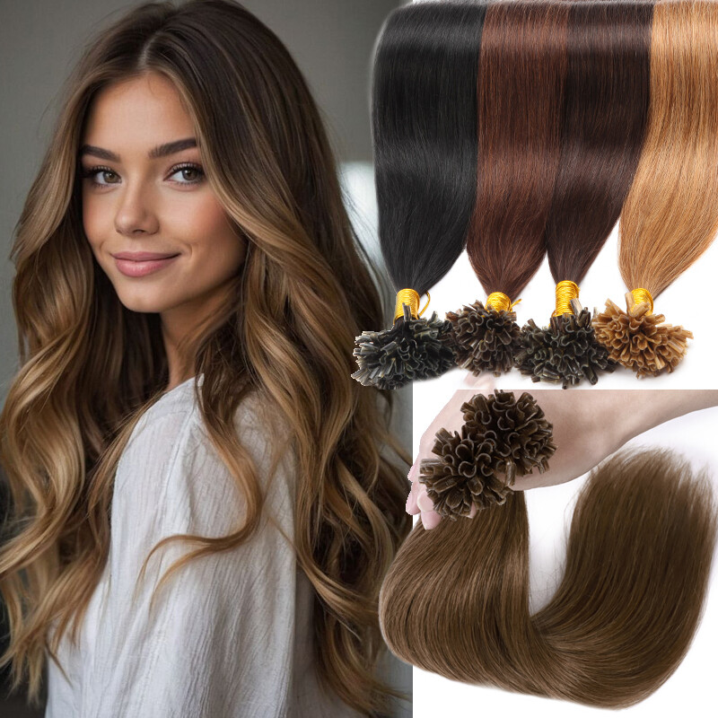 Pre-Bonded Keratin Fusion U Tip Hair Extensions Nail Tip Remy Human Hair 14-24in
