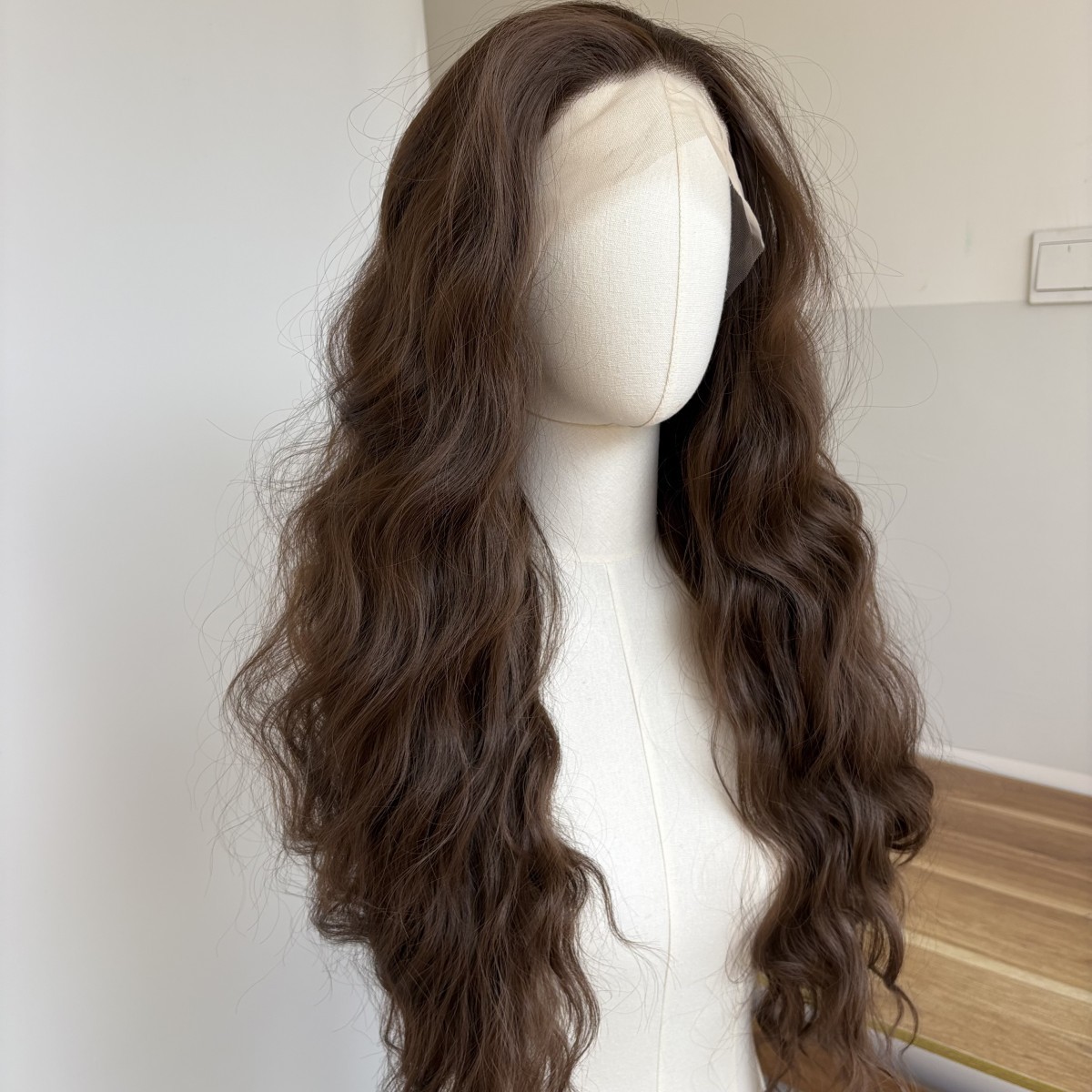Long Wavy Glue Less Lace Front Wig Synthetic Hair Heat Resistant Soft Brown