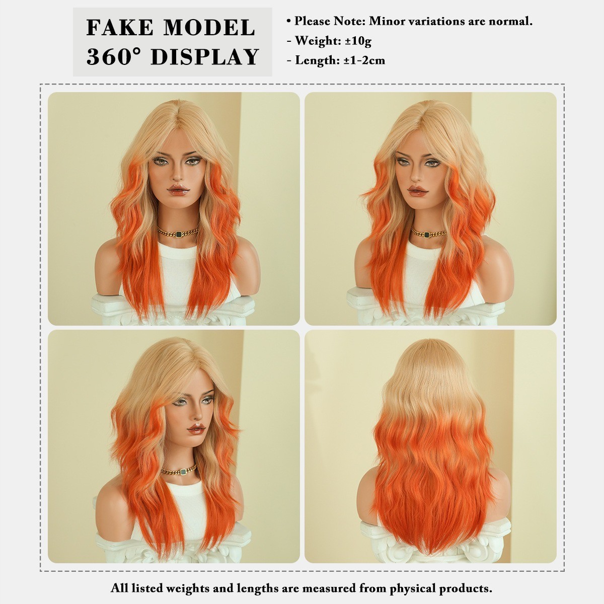53cm 20in color medium-length wavy long hair with orange faux eight-shaped bangs