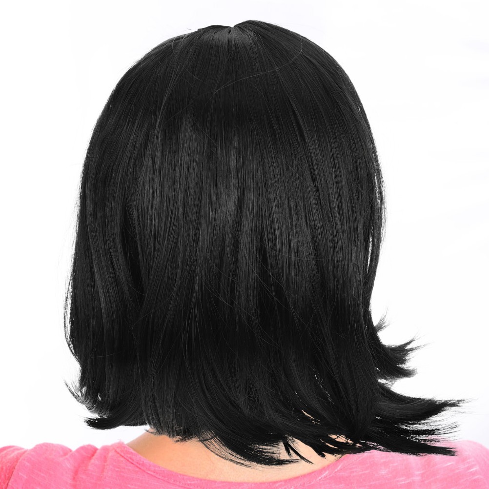 Short Black Synthetic Fiber Wig With Sweet For Women Cosplay And Parties