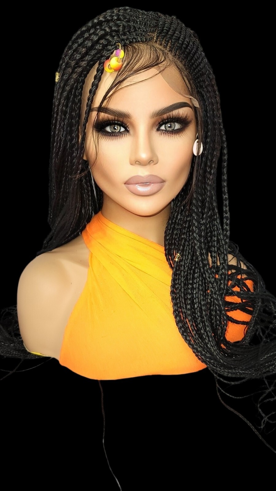 Braided Wig Cornrow Box Braids Jet Black Full Lace Glueless Handmade 24″