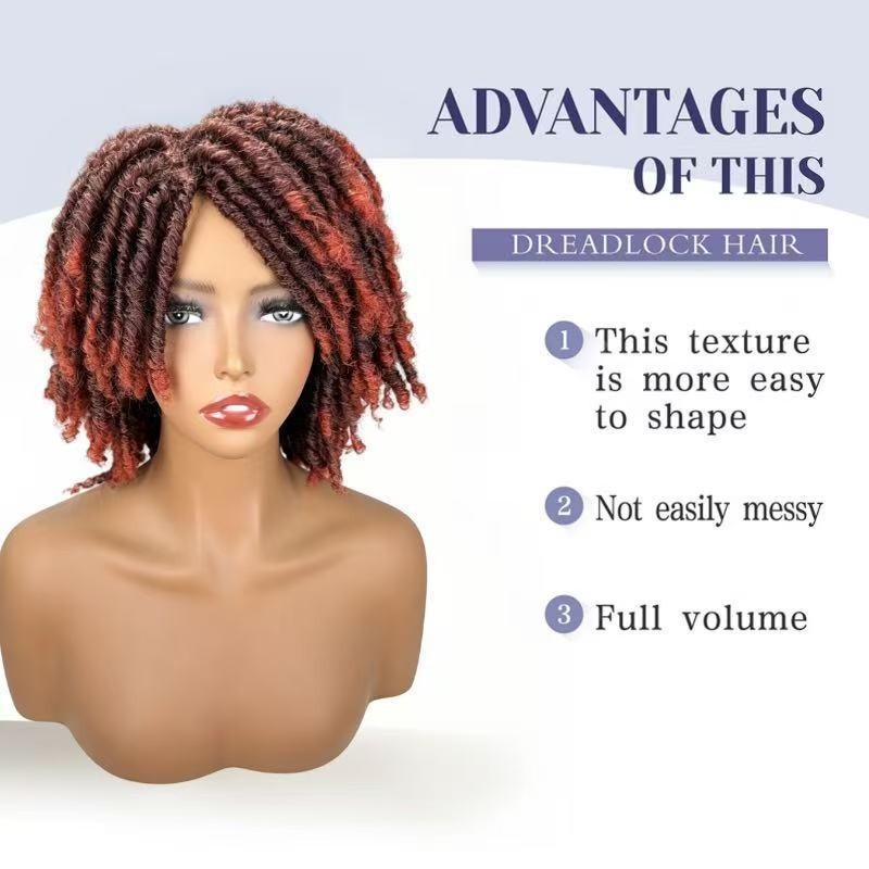 Short Dreadlock Wig 12 Inch Synthetic Fiber Curly Braided Wig Rose Net Cap 1B#