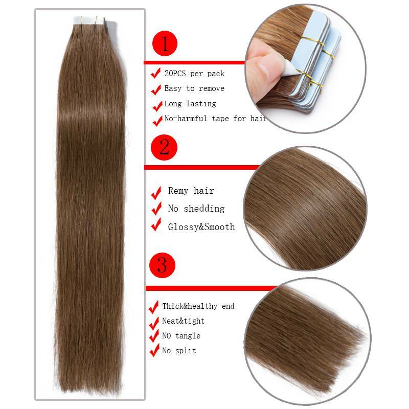 Tape In Hair 20/40/60pcs 100% Russian Human Extensions Thick Skin Weft ombre 22″