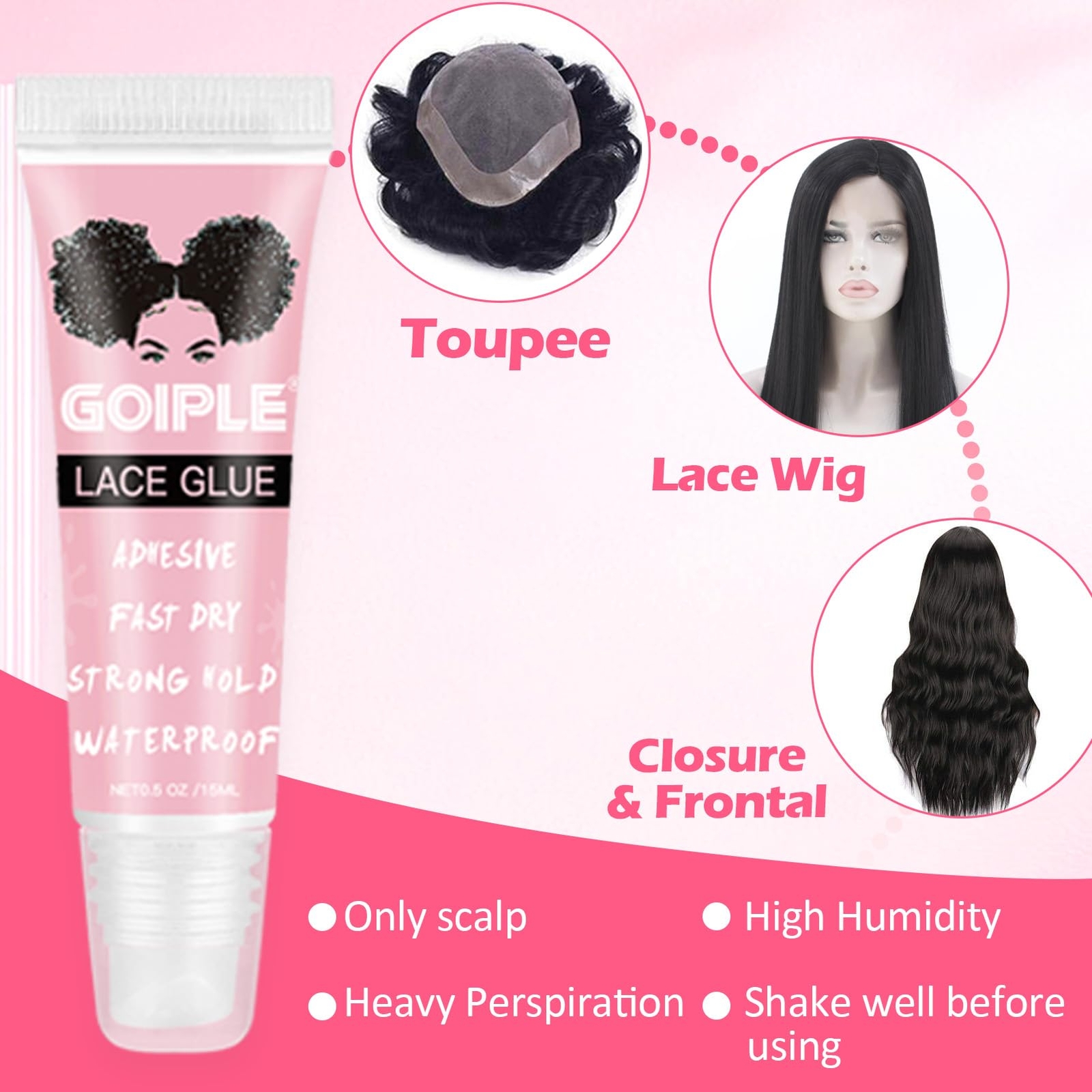 Waterproof Lace Front Wig Glue 0.5 OZ Strong Hold Adhesive 4PCS