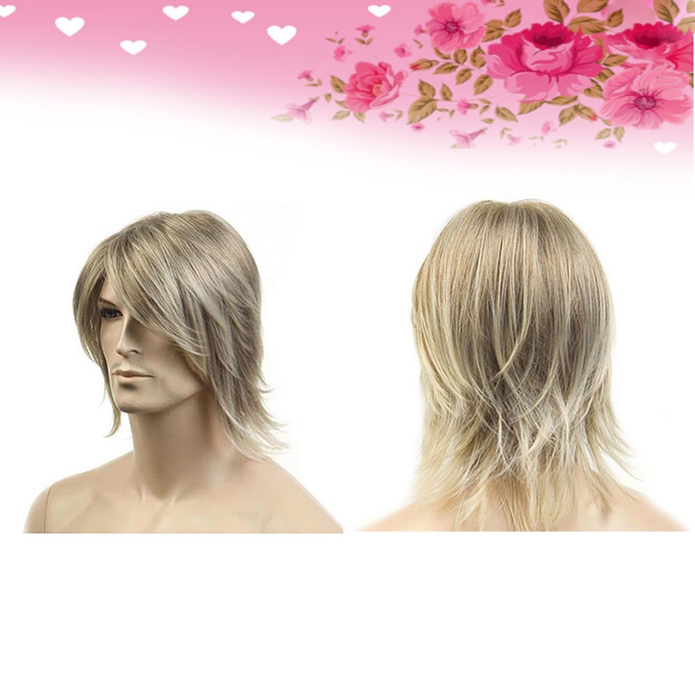 Side Fringe Short Hair Net Wig High Temperature Wire Mens Hairpiece Wigs Man