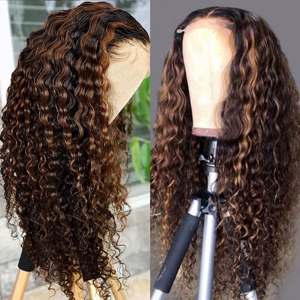 24″ Ombre Lace Front Wig Human Hair, Pre-Plucked Deep Wave, 180% Density, Gluele