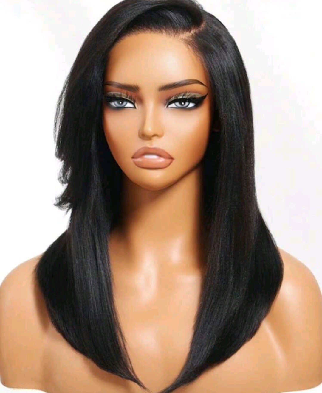 7×5 Lace Yaki Straight Invisi Drawstring Wig With Side Bangs Pre Plucked Pre Cut