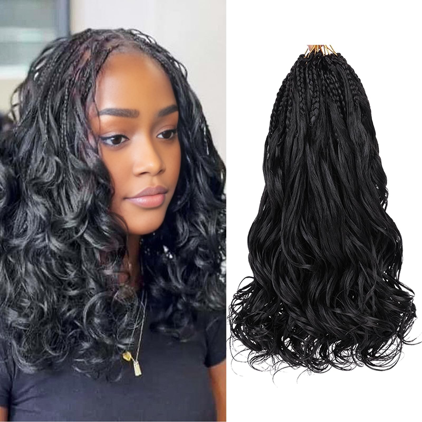 Leeven Boho French Curl Crochet Braids 12 Inch 8 Packs Black Pre Looped Curly…