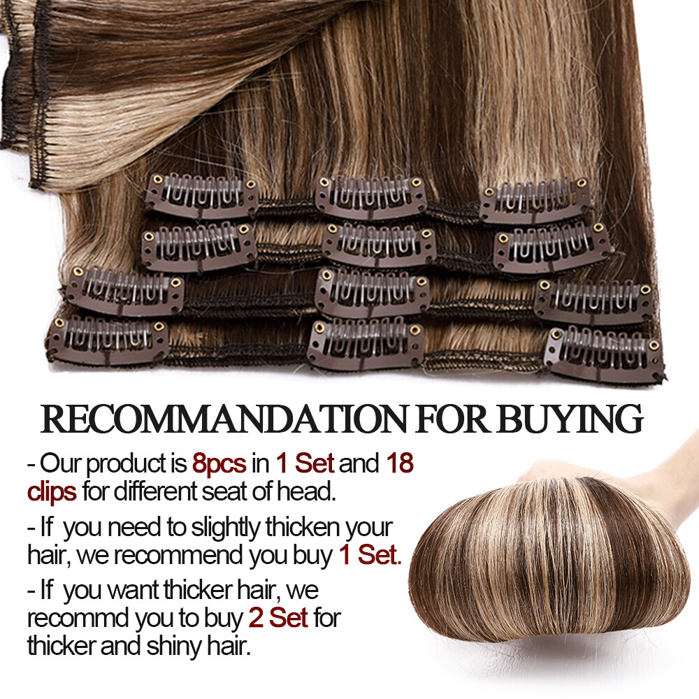 CLEARANCE Clip in 100% Real Human Hair Extensions 8 Pieces Remy Full Head 8″-24″