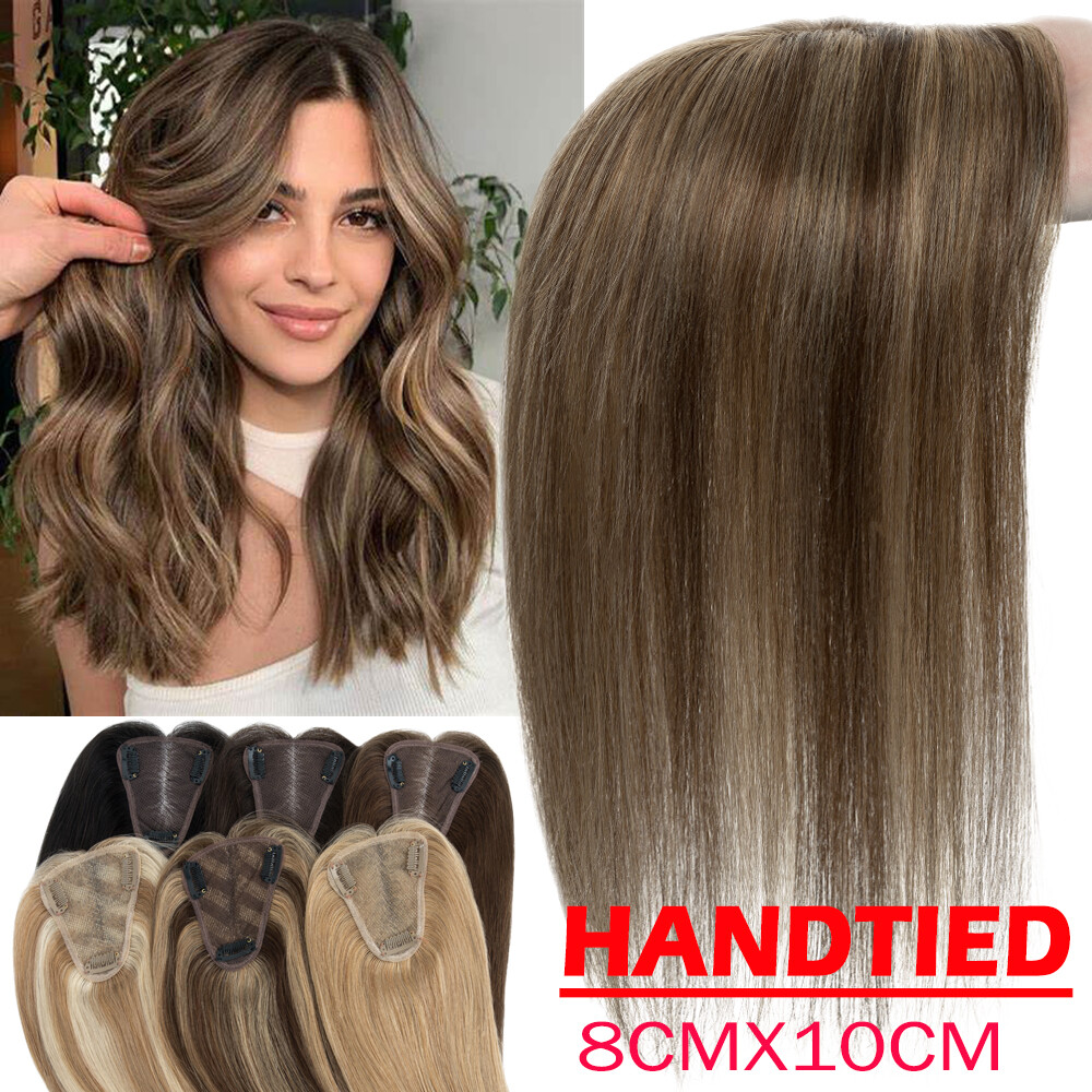 6″-18″ Real Remy Human Hair Piece Topper Hairpiece Wiglet for women Free Part US