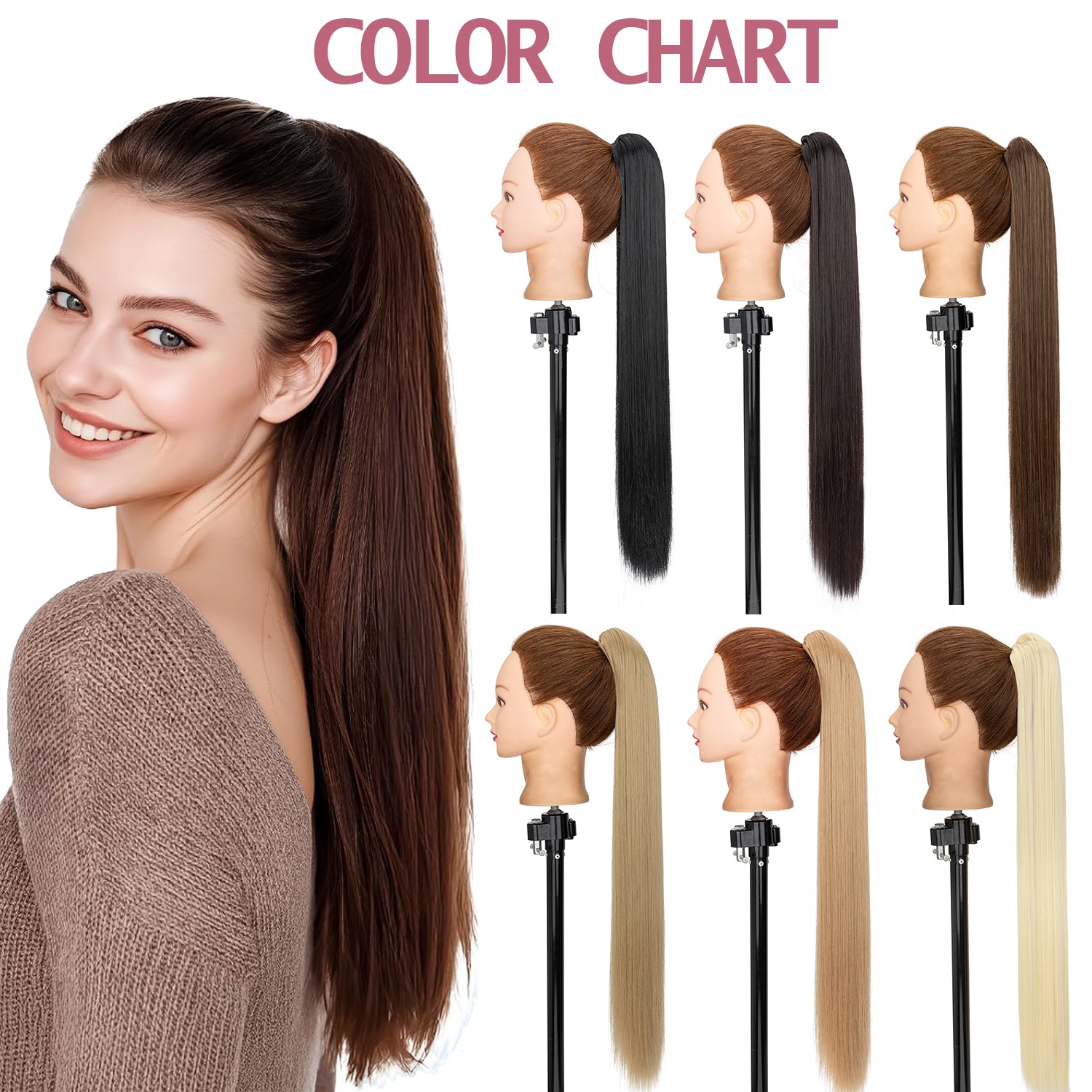 26″30″ Real Ponytail Claw Clip Hair Extension Pony Tail Thick Hairpiece As Human