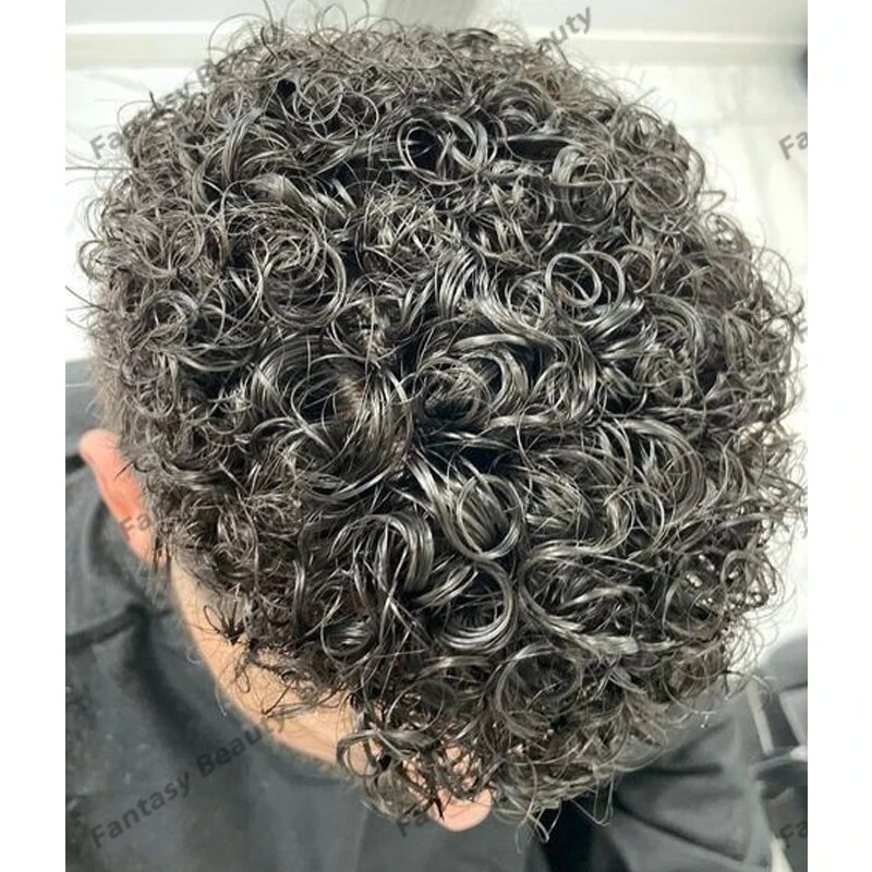 Super Durable Full Thin Skin PU Injection Men Toupee 100% Human Hair Curly Wigs