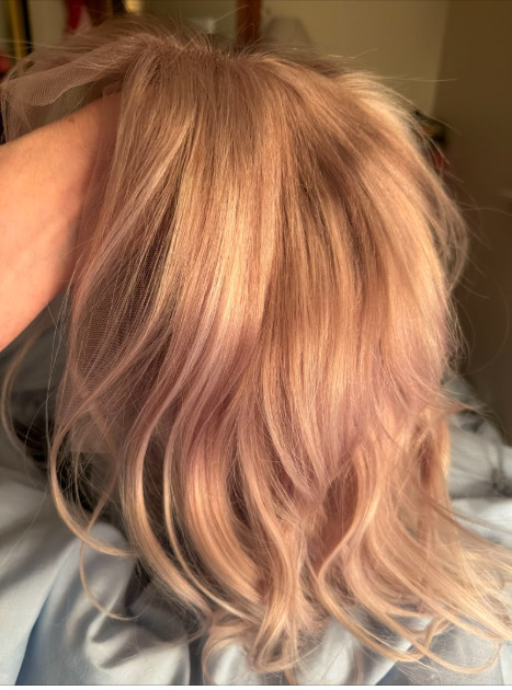 Pink Blonde Wavy Bob Balayage Highlights Wave Lace Front 100% Human Hair Wigs